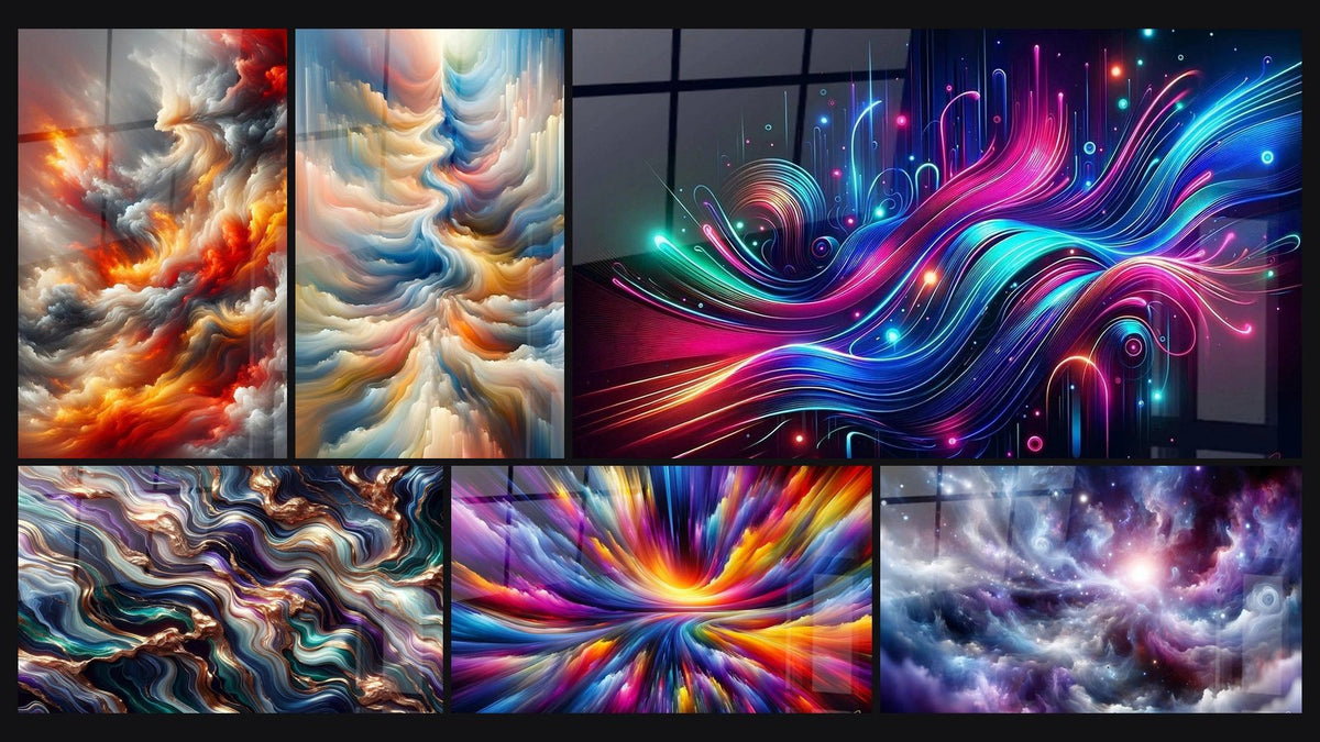 Mosaïque de six tableaux, dont Souffle Ardent du Firmament, Sérénade Minérale et Résonance des Teintes Célestes