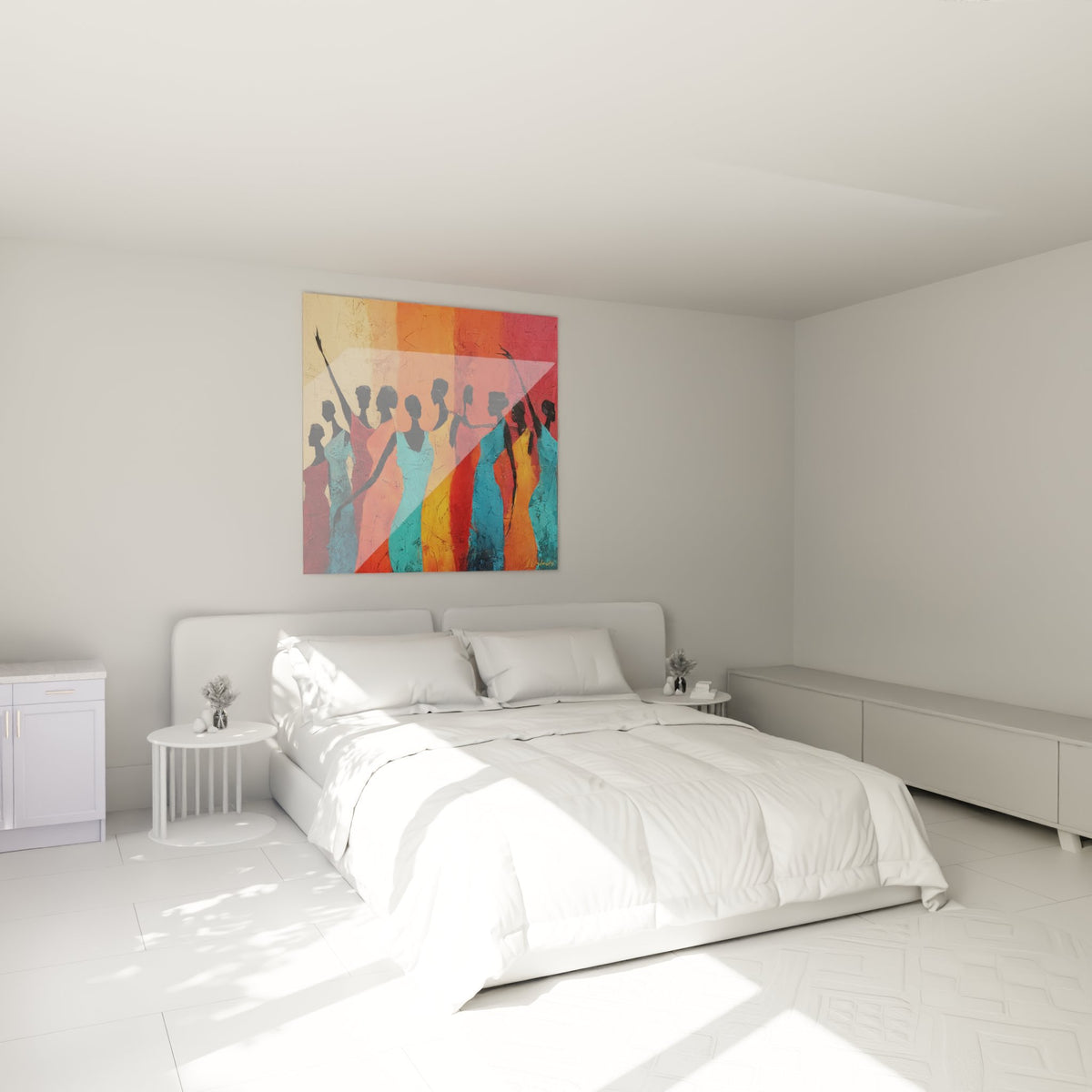 Décoration murale chambre avec tableau danseuses africaines art tribal moderne couleurs vives