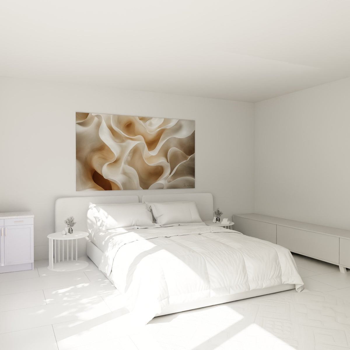 tableau beige creme chambre parentale decoration zen formes organiques abstraites feng shui centre terre