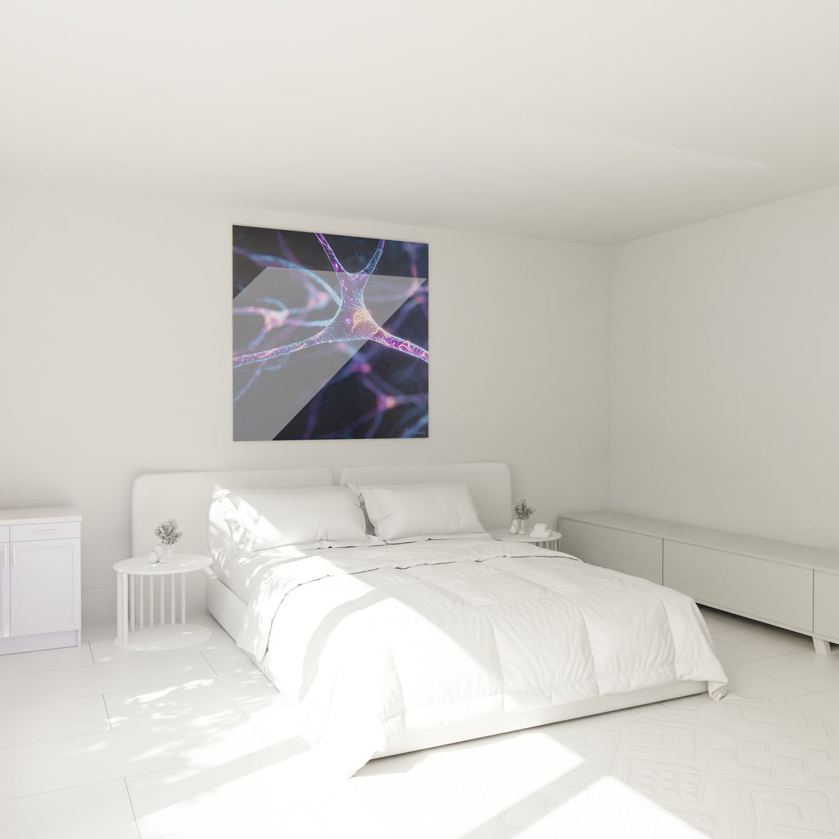 Décoration chambre tableau neurone lumineux violet, ambiance moderne art scientifique mural