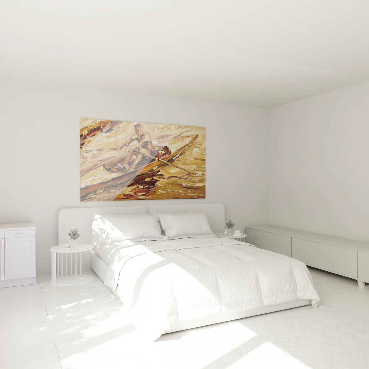Décoration chambre tableau rameur doré ambiance chaleureuse aviron