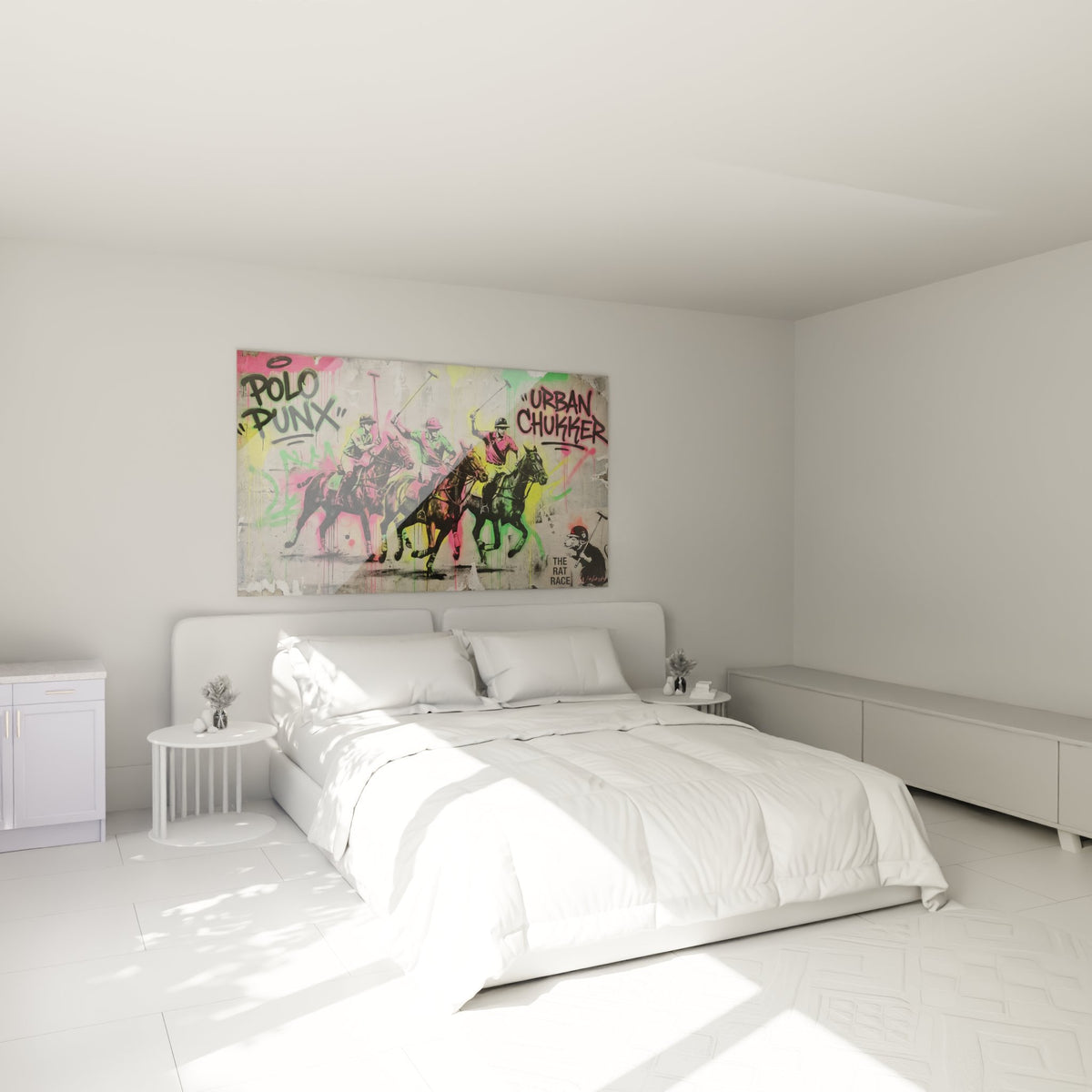 Tableau polo street art urban chukker dans chambre moderne decoration murale graffiti