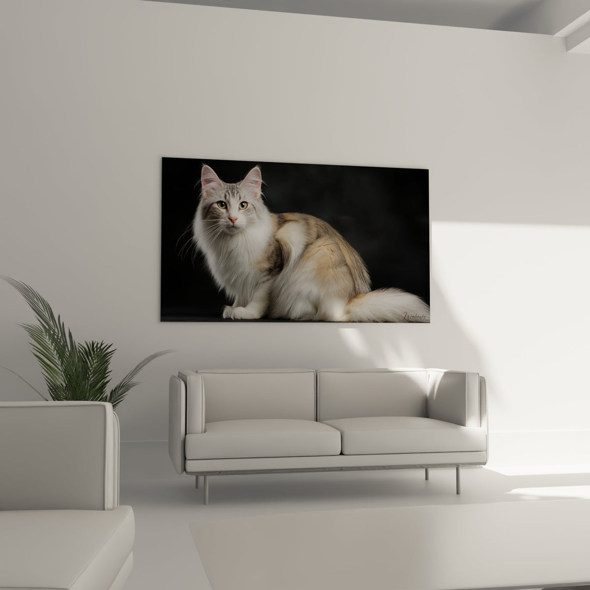 Gros plan sur les yeux ambre perçants du chat Turkish Angora, details du pelage soyeux