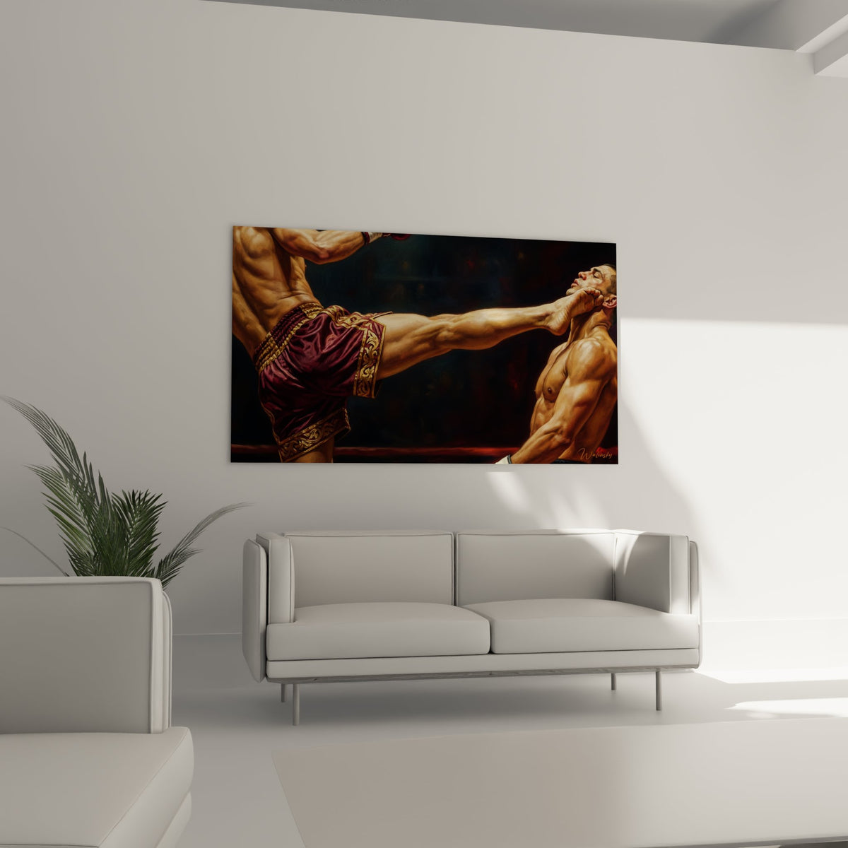 Detail tableau MMA technique coup de pied haute precision mouvement athletique art martial realiste
