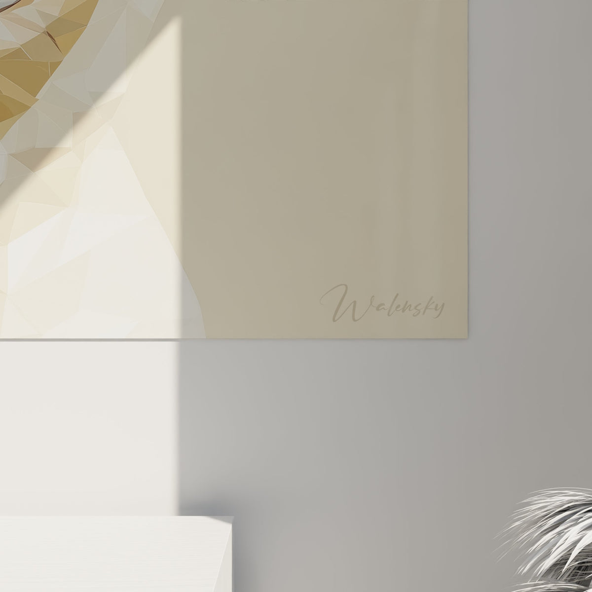 Vue d'ensemble tableau mural chat polygonal, style géométrique moderne pour décoration intérieure