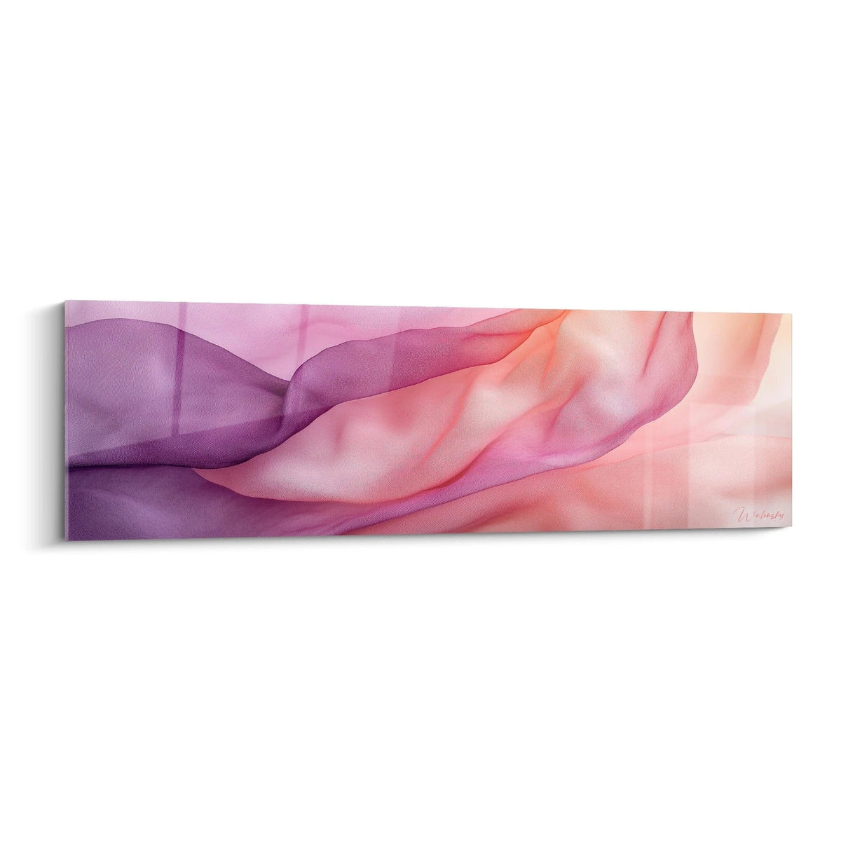Tableau moderne abstrait de Walensky avec des nuances de rose et violet, évoquant la légèreté et le mouvement