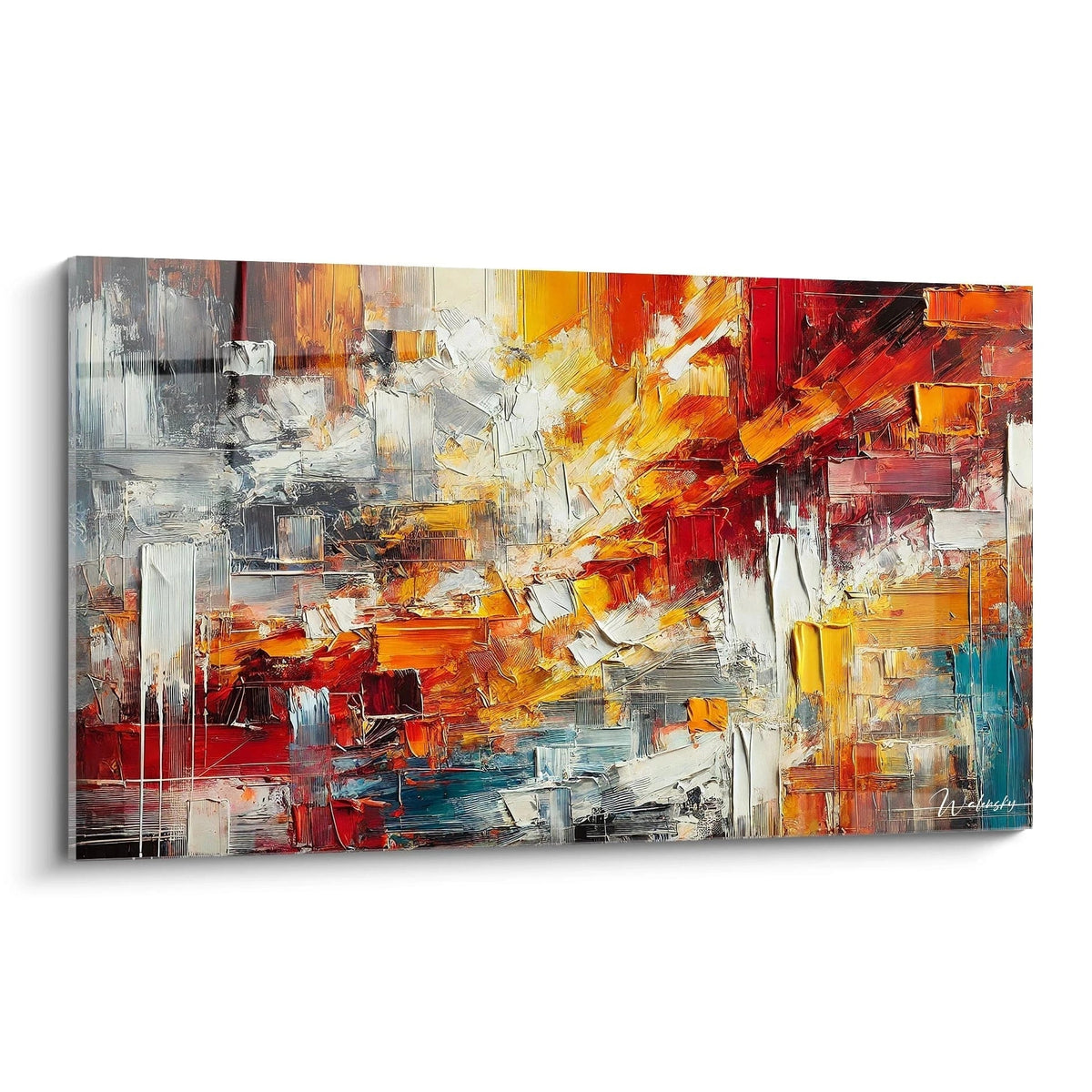 Découvrez "Éclats de Passion", une œuvre abstraite aux couleurs intenses. Le rouge, l'orange et le jaune explosent en une composition dynamique, créant une expérience visuelle captivante.