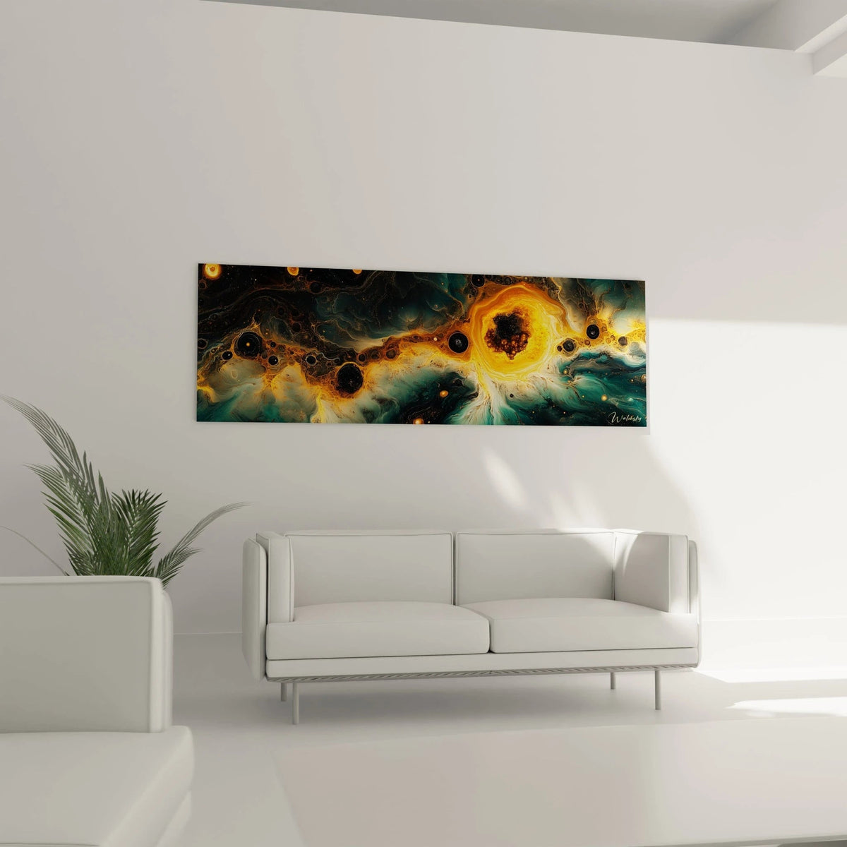 Tableau expressionniste abstrait de Walensky avec des nuances de noir et d'or pour un décor moderne