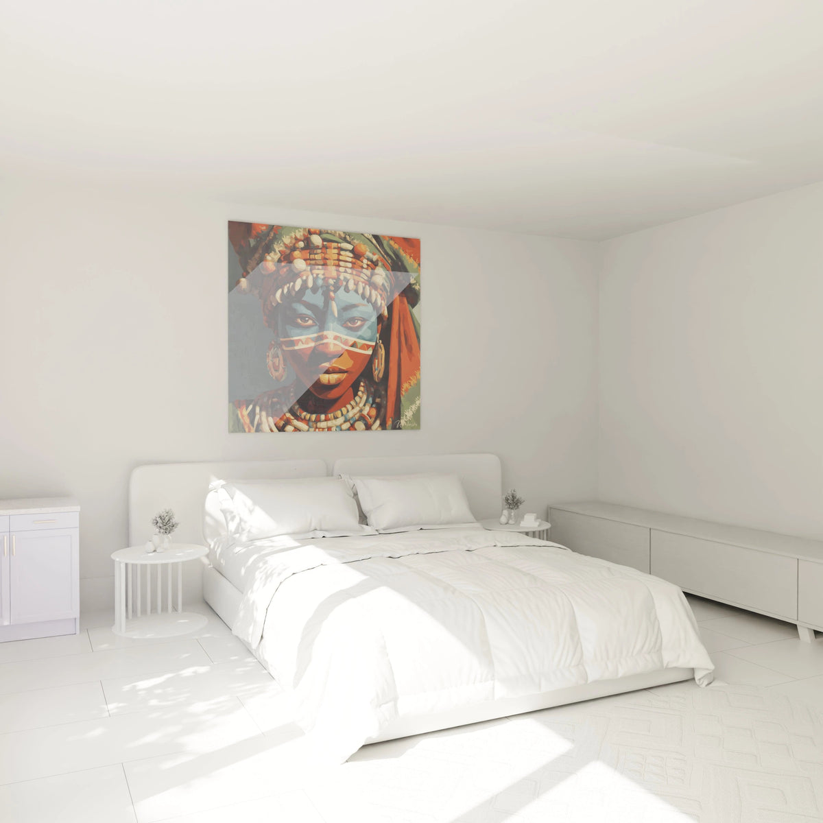 Tableau mural visage africain moderne en couleur, parfait pour une décoration intérieure élégante