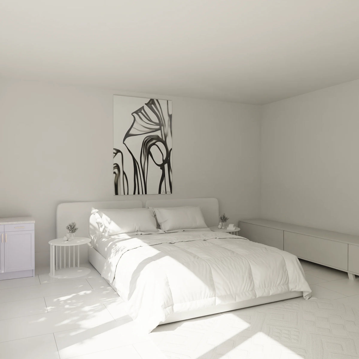 Tableau formes abstraites noir blanc decoration chambre ambiance moderne