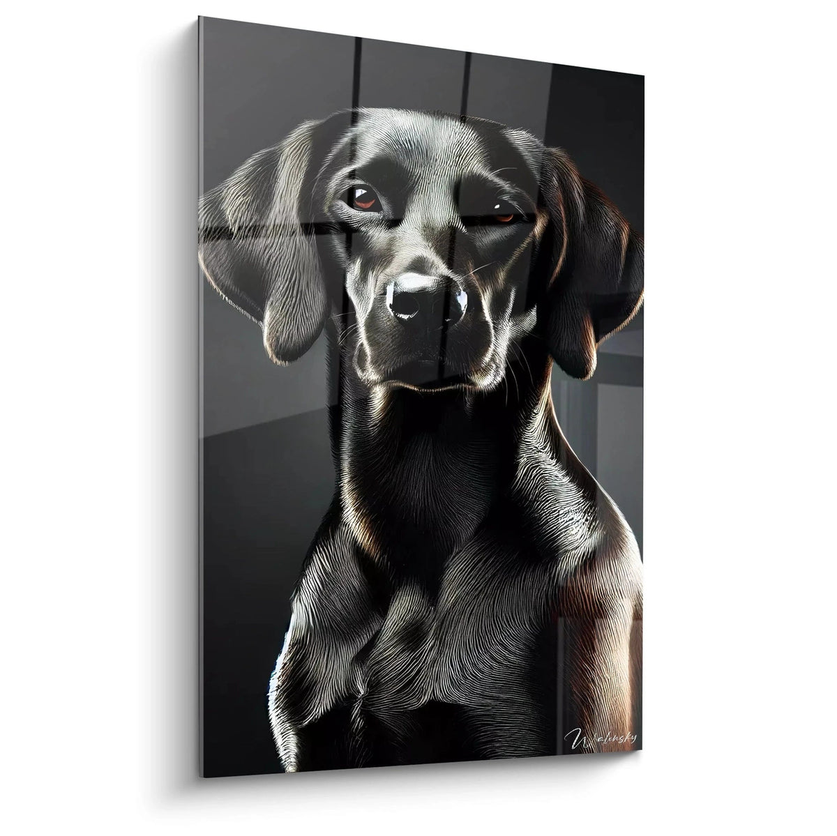 Découvrez ce tableau chien majestueux vu de biais, offrant un réalisme saisissant et une élégance unique. Parfait pour les amateurs d'art animalier moderne dans un intérieur sophistiqué.