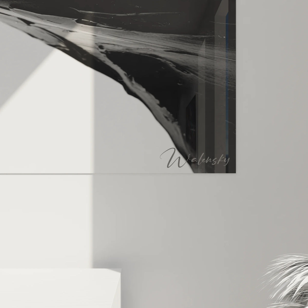 Vue ensemble tableau visage abstrait noir blanc dans intérieur design moderne