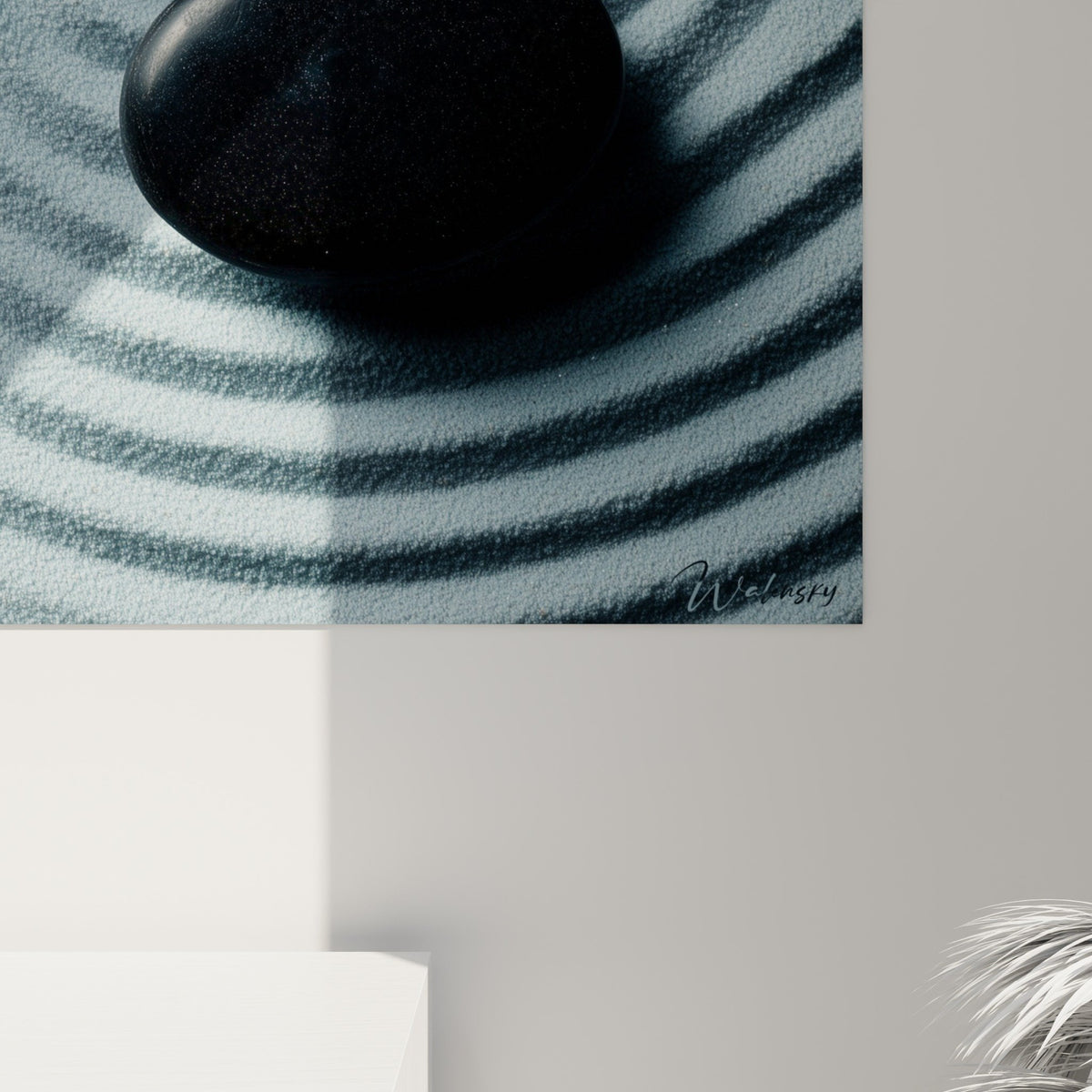 Vue ensemble tableau meditation zen pierre yin yang sable ratisse decoration murale
