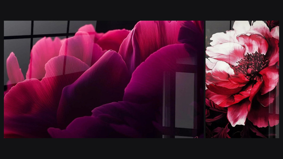 Deux tableaux côte à côte : Pivoine N°1 et Pivoine N°2