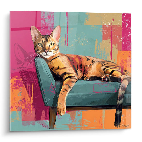 Tableau Chat Toyger sur Fauteuil Vintage - Repos Coloré - Edition chat Toyger