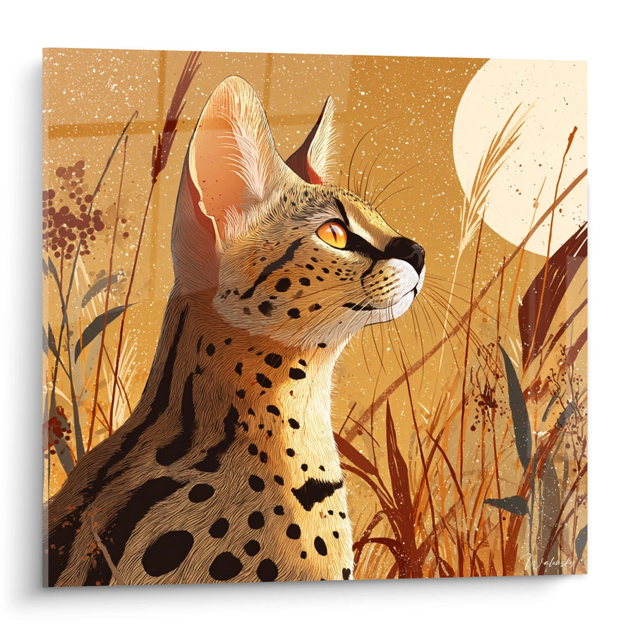 Tableau Chat Savannah dans les Hautes Herbes - Regard Sauvage - Edition chat Savannah