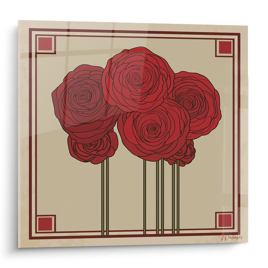 Tableau Roses Rouges - Bouquet Stylisé - Edition Art déco