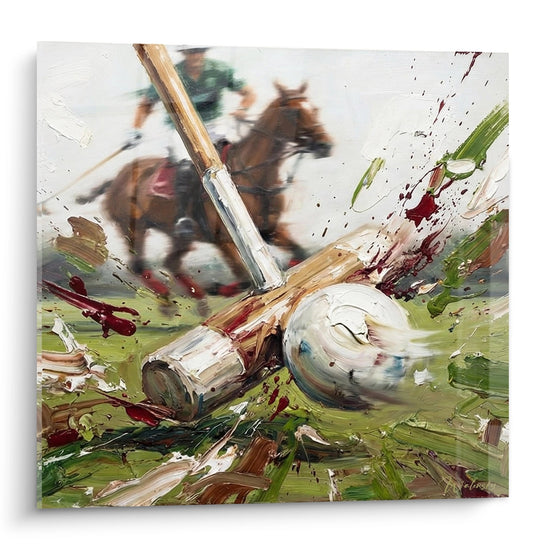 Tableau polo representant la chute dramatique d'un cavalier avec technique impressionniste Edition Polo