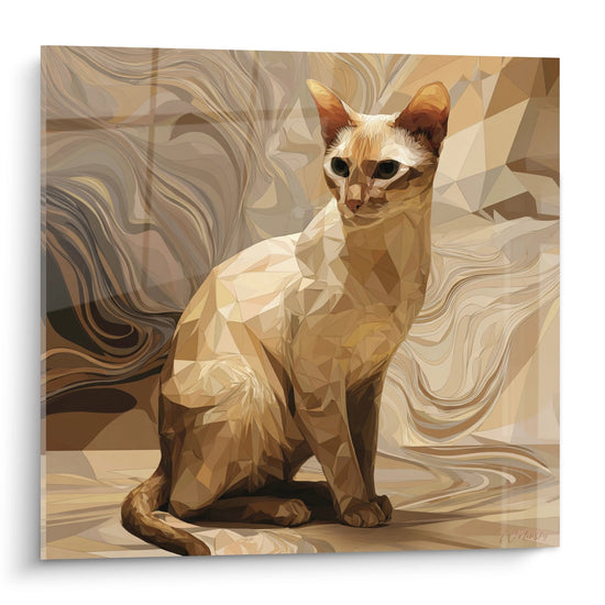 Tableau chat Sokoke style polygonal tons dores art geometrique moderne decoration murale