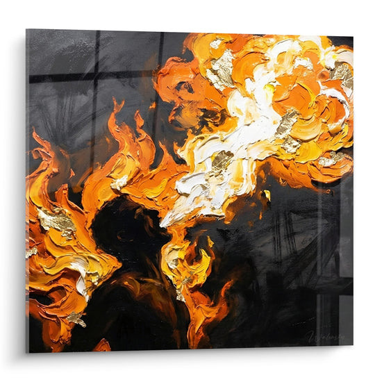 Tableau mural flammes artistiques orange et blanc, peinture moderne abstraite style brasier passion