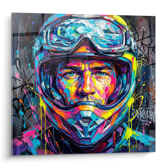 Tableau moderne pilote jetski aux couleurs vives style street art graffiti sport nautique