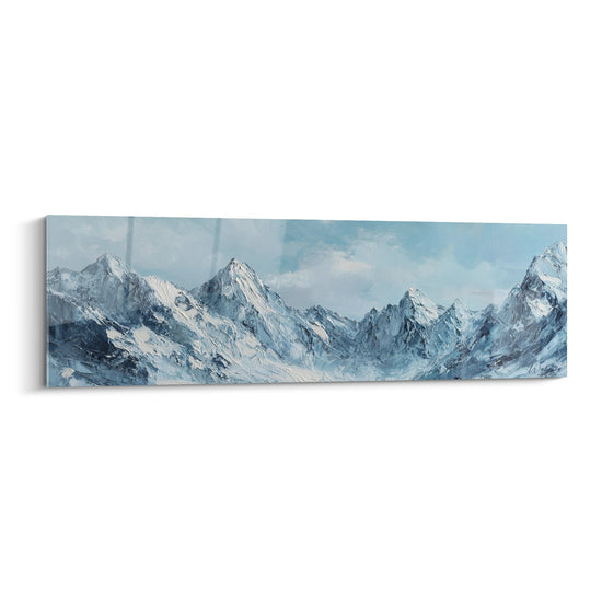 Tableau panoramique montagne enneigée tons bleus et blancs décoration murale alpine moderne Les Dolomites