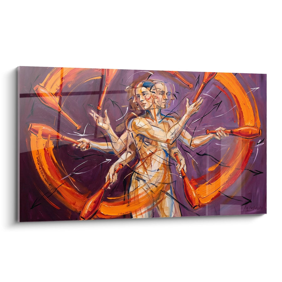 Tableau Artiste Jongleur - Virtuose aux Flammes Oranges - Edition Cirque