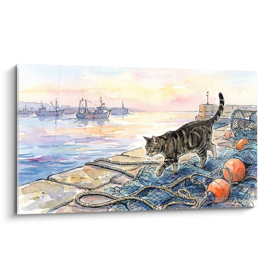 Tableau Chat au Port de Pêche - Aventure Maritime - Edition chat European Shorthair