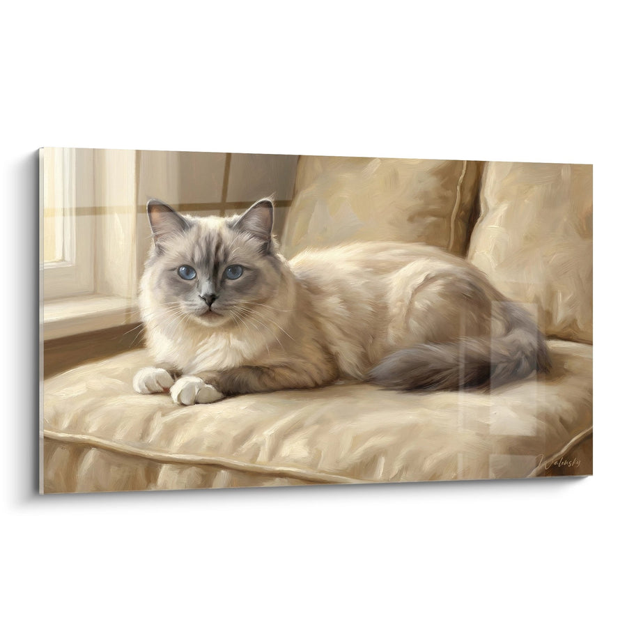 Tableau Chat Birman aux Yeux Bleus - Sérénité Dorée - Edition chat Birman