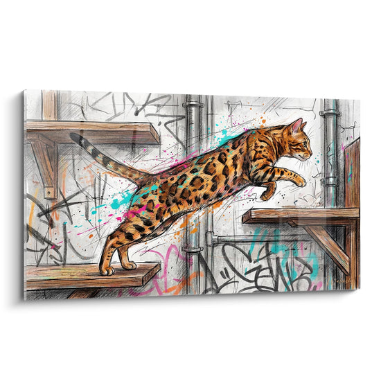 Tableau Chat Bengal Parkour Urbain - Saut Artistique - Edition chat Bengal