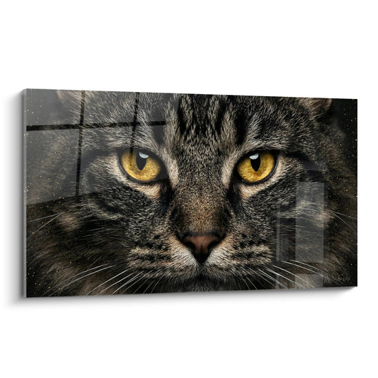 Portrait artistique de chat aux yeux dorés perçants sur toile - Edition Kurilian Bobtail art mural félin