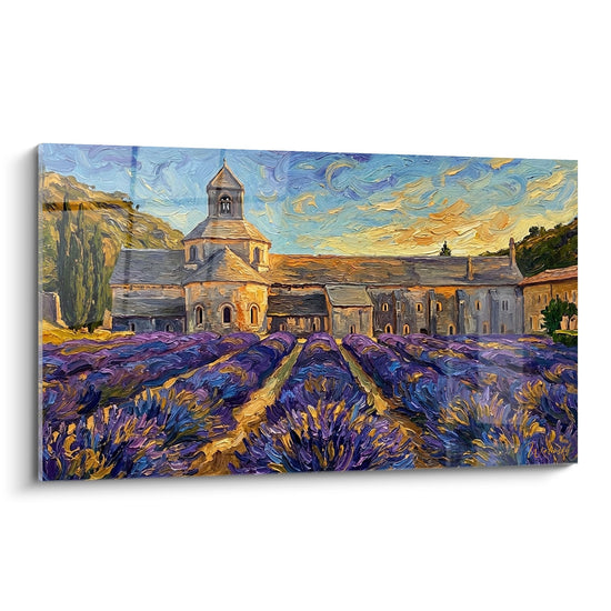 Tableau abbaye de Senanque avec champs de lavande violette style post-impressionniste Provence