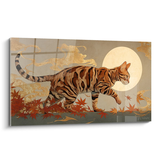 Tableau chat Toyger automnal sous la lune - Majesté féline - Edition chat Toyger