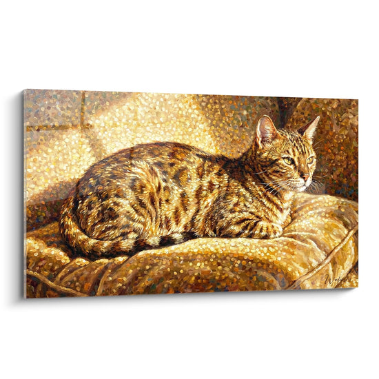 Tableau Chat Bengal Doré - Lumière Dorée sur Coussin - Edition chat Bengal