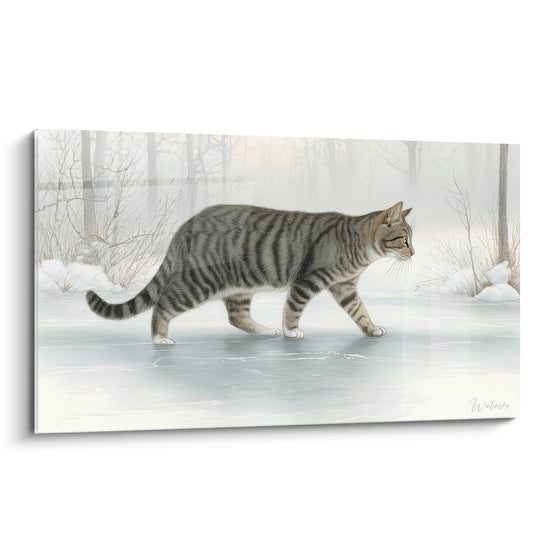 Tableau Chat Tigré sur Glace Hivernale - Promenade Glacée - Edition chat European Shorthair