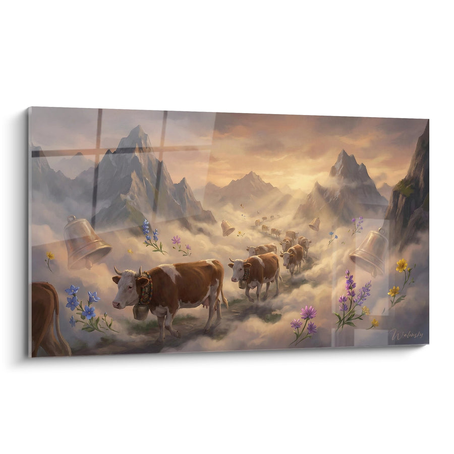 Tableau Vaches en Alpage - Transhumance dans les Brumes Alpines - Edition La Savoie