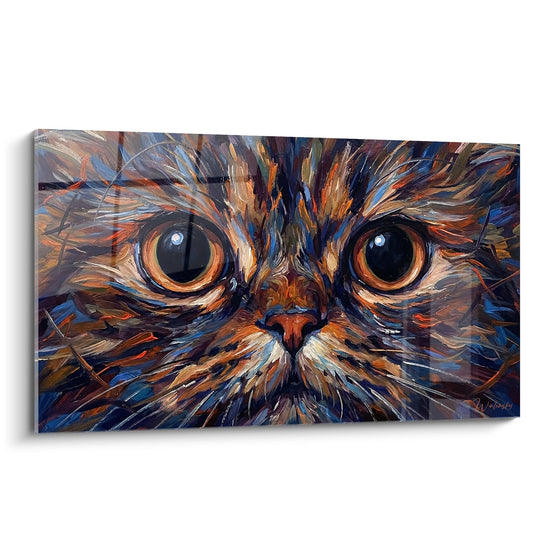 Tableau artistique chat Persan aux grands yeux ambrés, peinture expressive style moderne sur toile