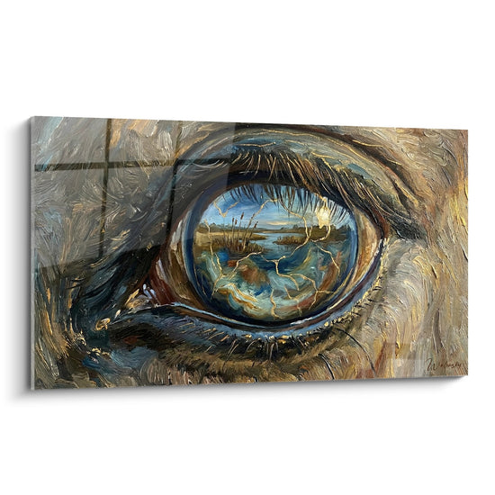 Tableau mural œil artistique avec reflets de paysage camarguais dans l'iris - Edition Camargue