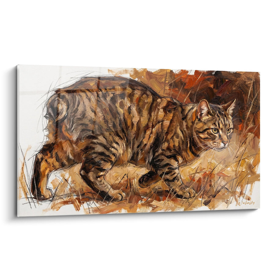 Tableau Chat Tigré à l'Affût - Automne Sauvage - Edition chat Manx