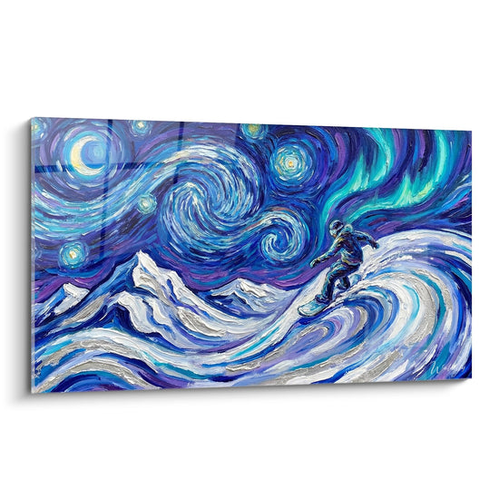 Tableau Snowboardeur Nuit Étoilée - Van Gogh Style - Edition Snowboard