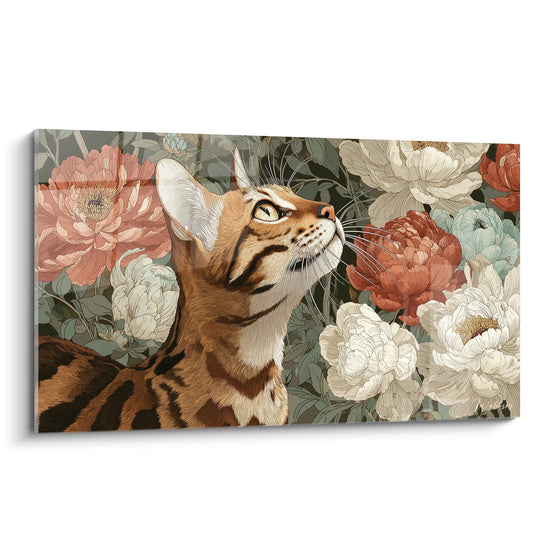 Tableau Chat Toyger aux Pivoines - Jardin Fleuri - Edition chat Toyger