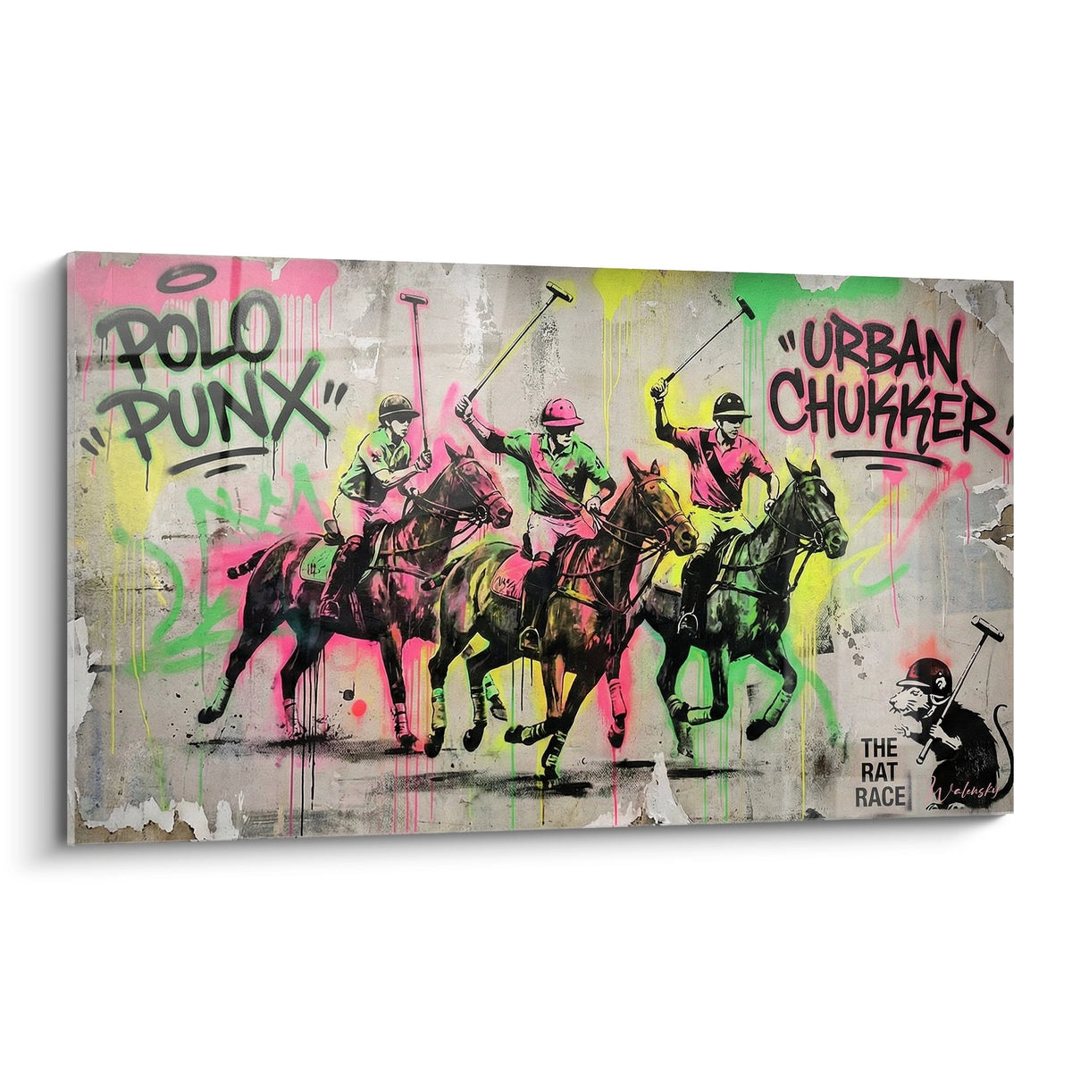 Tableau street art polo avec cavaliers et graffitis colorés urban chukker edition polo