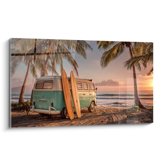 Tableau Van Vintage et Planches de Surf - Sunset Paradise - Edition Surf