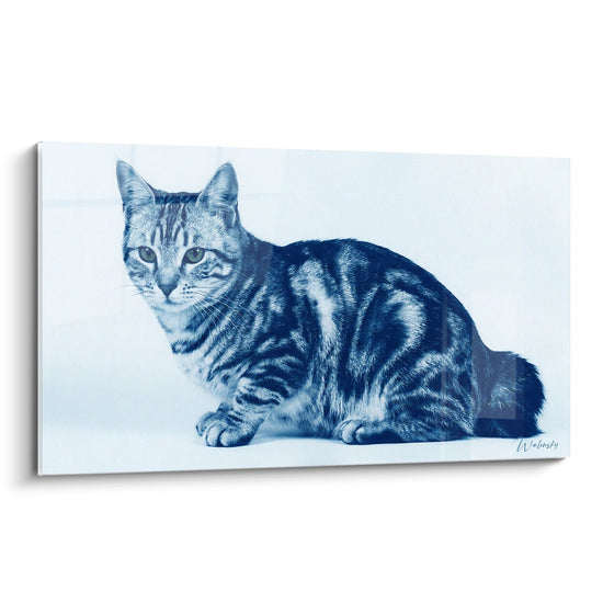 Portrait artistique d'un chat American Bobtail en tons bleus sur tableau mural décoratif