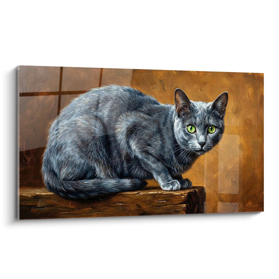 Tableau Chat Korat Gris aux Yeux Verts - Élégance Féline - Edition chat Korat