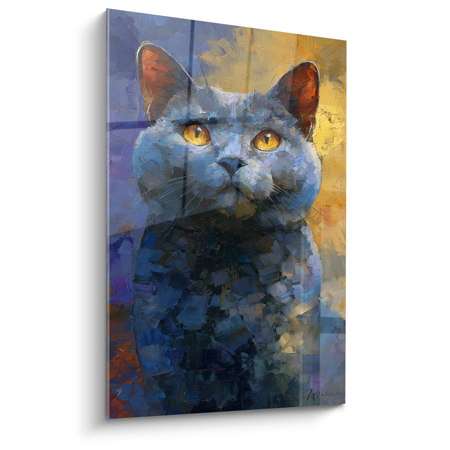 Tableau Chat Chartreux aux Yeux Dorés - Majesté Bleue - Edition chat Chartreux