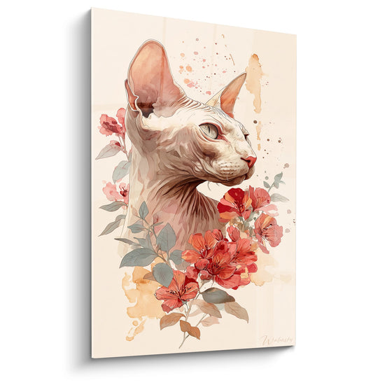 Tableau Chat Sphynx Floral - Élégance Florale - Edition chat Sphynx