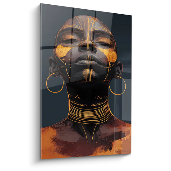 Tableau Femme Africaine Dorée - Élégance Tribale - Edition Visage africain