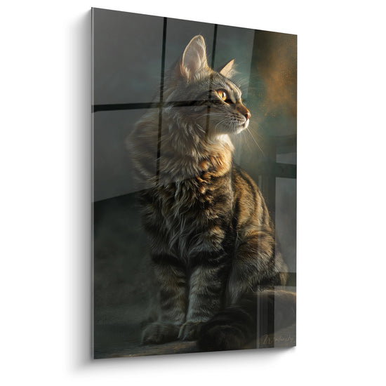 Portrait realiste chat American Bobtail gris contemplatif sur tableau mural artistique haute qualite