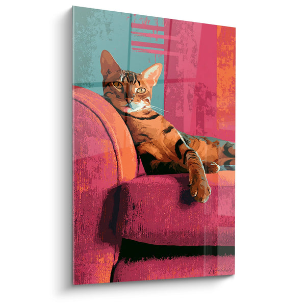 Tableau Chat Toyger sur Fauteuil Rose - Confort Coloré - Edition chat Toyger